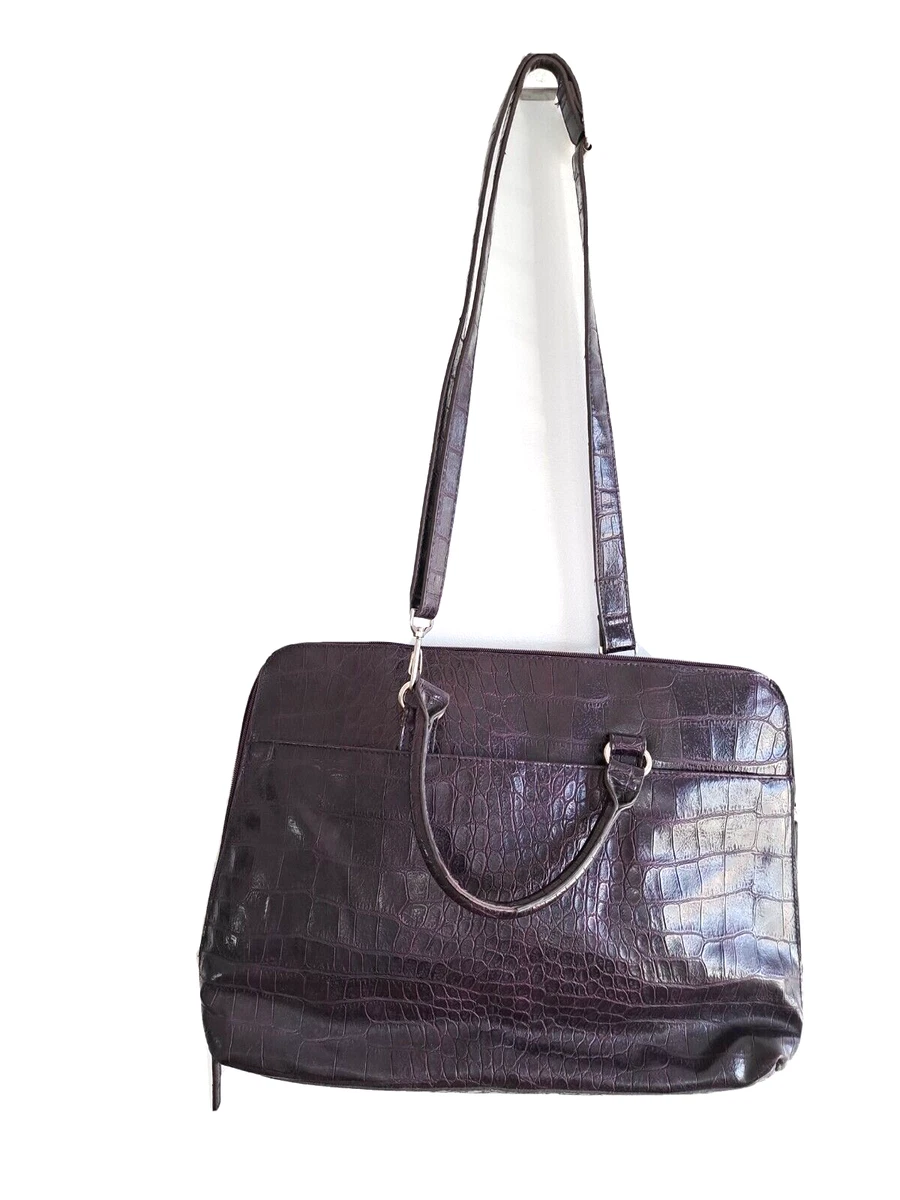 Dark Purple Crocodile Aligator Embossed PU Leather Tote Bag with Shoulder  Strap