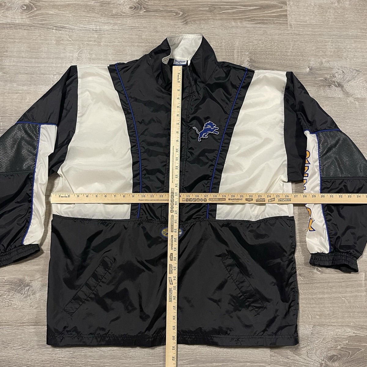 Vintage Reebok Detroit Lions Windbreaker Jacket XL Black Blue | eBay