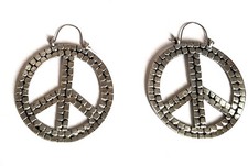 Reversible Pewter 1-1/2" Peace Sign Symbol Bohemian Wire Clasp Earrings USA Made
