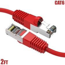 2FT Cat6 RJ45 Network LAN Ethernet Router SSTP Shielded Patch Cable 26AWG Red