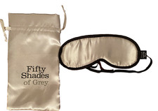 RARE - Fifty Shades Of Grey No Peeking Blindfold Sleeping Mask Grey  Satin Bag