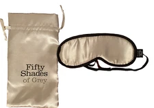 RARE - Fifty Shades Of Grey No Peeking Blindfold Sleeping Mask Grey + Satin Bag