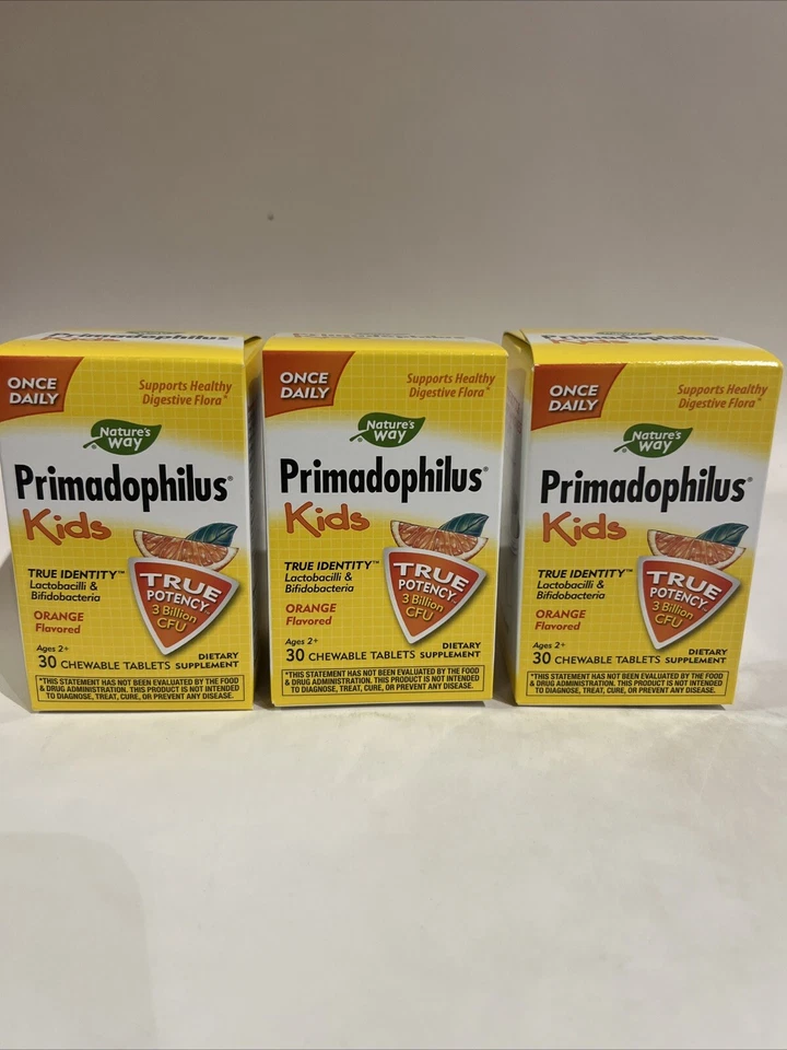 3pac Nature's Way Primadophilus Kids 30 NARANJA Masticables Probiótico 3 mil millones de UFC Foto 2 de 4
