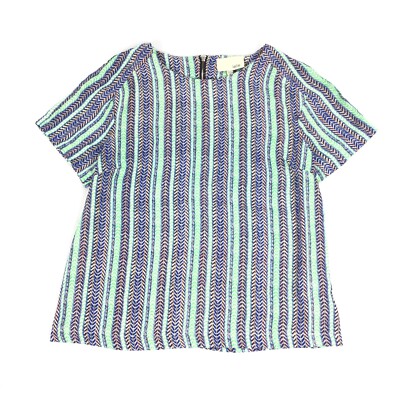 Le Lis Vertical Striped Short Sleeve Blouse Size Medium Womens Blue Green M