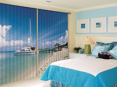 3D Sandy Beach 5Blockout Photo Curtain Printing Curtains Drapes Fabric Window CA