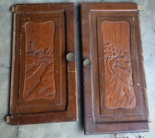 2 Portine  Mobile Credenza Legno Piemontese Montagna Intarsiate a mano come foto