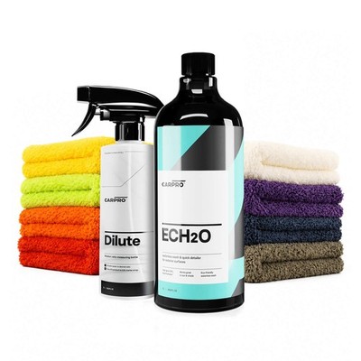 CarPro Ech2O Detailer 1 Liter + Sprühflasche + 8 Mikrofasertuch Set | 10-teilig