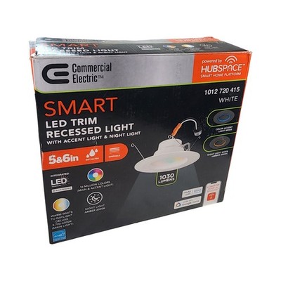 Commercial Electric Smart LED Recessed Light 5/6in Trim WiFi RGBW Dimmable 1030