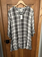 Christopher & Banks Tunic Plaid Geometric Top Blouse Size M Flowing Artsy