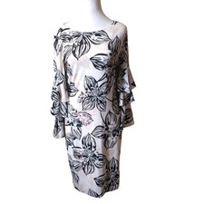 CALVIN KLEIN Women's Size 4 Floral Tiered Ruffle Sleeve Dress Office Travel