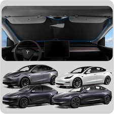 Spigen Front Windshield Sunshade for All Tesla Model Y & 3 | Dual Layered Protec