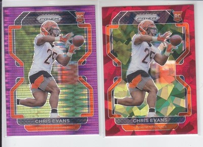 2 - 2021 Prizm CHRIS EVANS RC Purple Pulsar + Red Cracked Ice Bengals #424