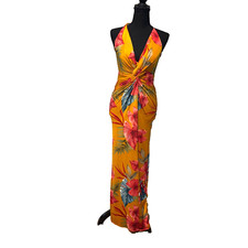 New Women’s Maxi Dress Yellow Floral Tropical Criss-Cross Back Party Travel Boho