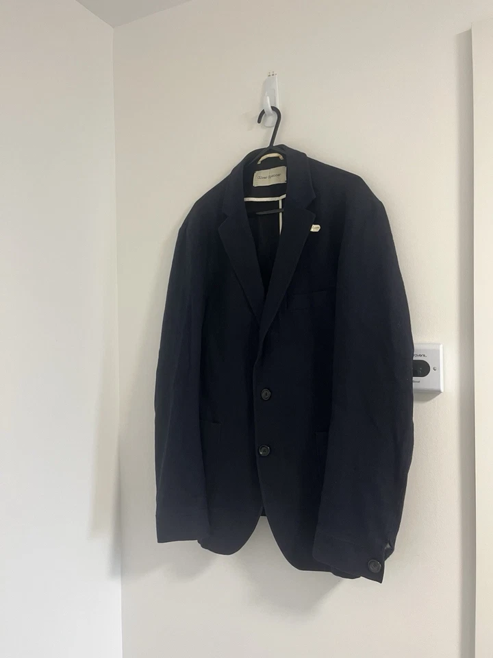 Oliver Spencer Jacket Mens 40 inch Navy Blue Wool Blend Button Up Formal Blazer - Image 2 of 4