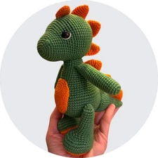 Organic Cotton Crochet Dinosaur, Handmade T-Rex Amigurumi Toy