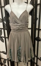 Cottagecore Coquette Vtg Grayish Sheer / Chiffon V-Neck W/ Feathers Dress Sz S