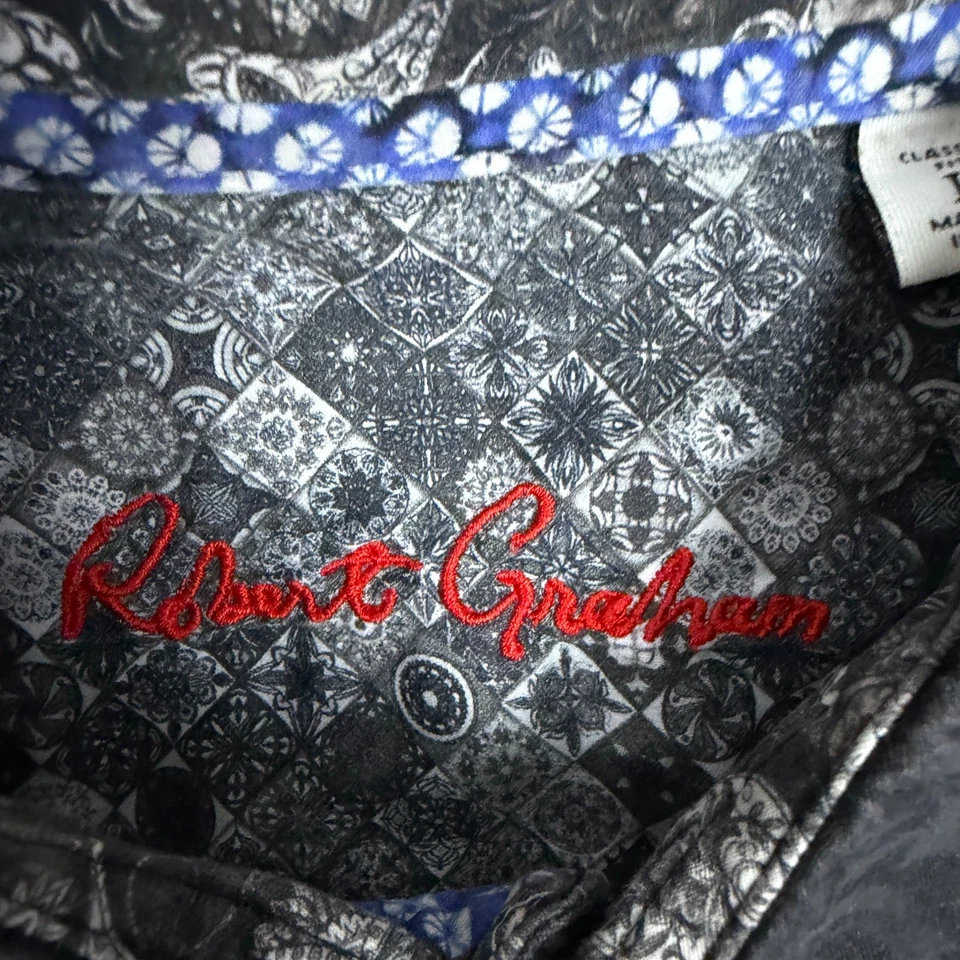 Robert Graham Shirt Mens Large Black Classic Fit Short Sleeve Paisley Jacquard - Image 4 of 4