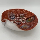 Mid-Century Murano Style Red Silver Flecks Italian Art Glass Bowl Ashtray Candy