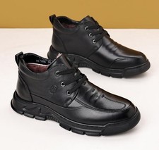 Fashion Men's Round Toe Slip On Ankle Boots Leather Lace up Thick fur Shoes