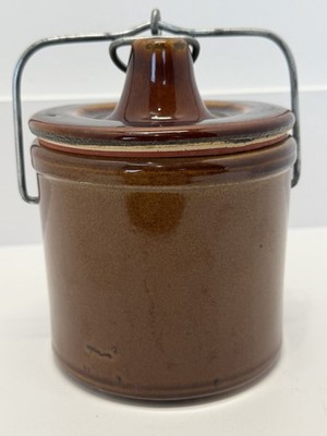 Vintage Brown Glazed Stoneware Cheese Butter Crick W/Locking Lid & Rubber Seal