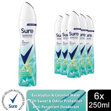 Sure Women Nonstop Protection Eucalyptus & Coconut Antiperspirant Deo 250ml,6 PK