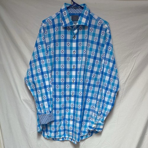 THOMAS DEAN Men’s L/S Casual Shirt Size XXL Color MULTI BLUE Design - Picture 3 of 4