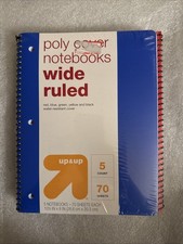 Up Up 5 Pack Set 1 Subject Wide Ruled Spiral Notebooks Poly Cover - NEW, Sealed