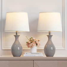 Set of 2 Modern Ceramic Table Lamps for Bedroom  Living Room - Grey