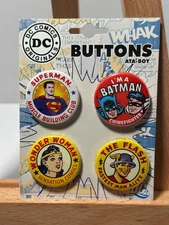 ATA-Boy Buttons DC Comics Originals vintage Batman Wonder Woman Superman Flash