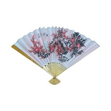 Large Hand-Painted Oriental Folding Fan Wall Art Bamboo 36.5"