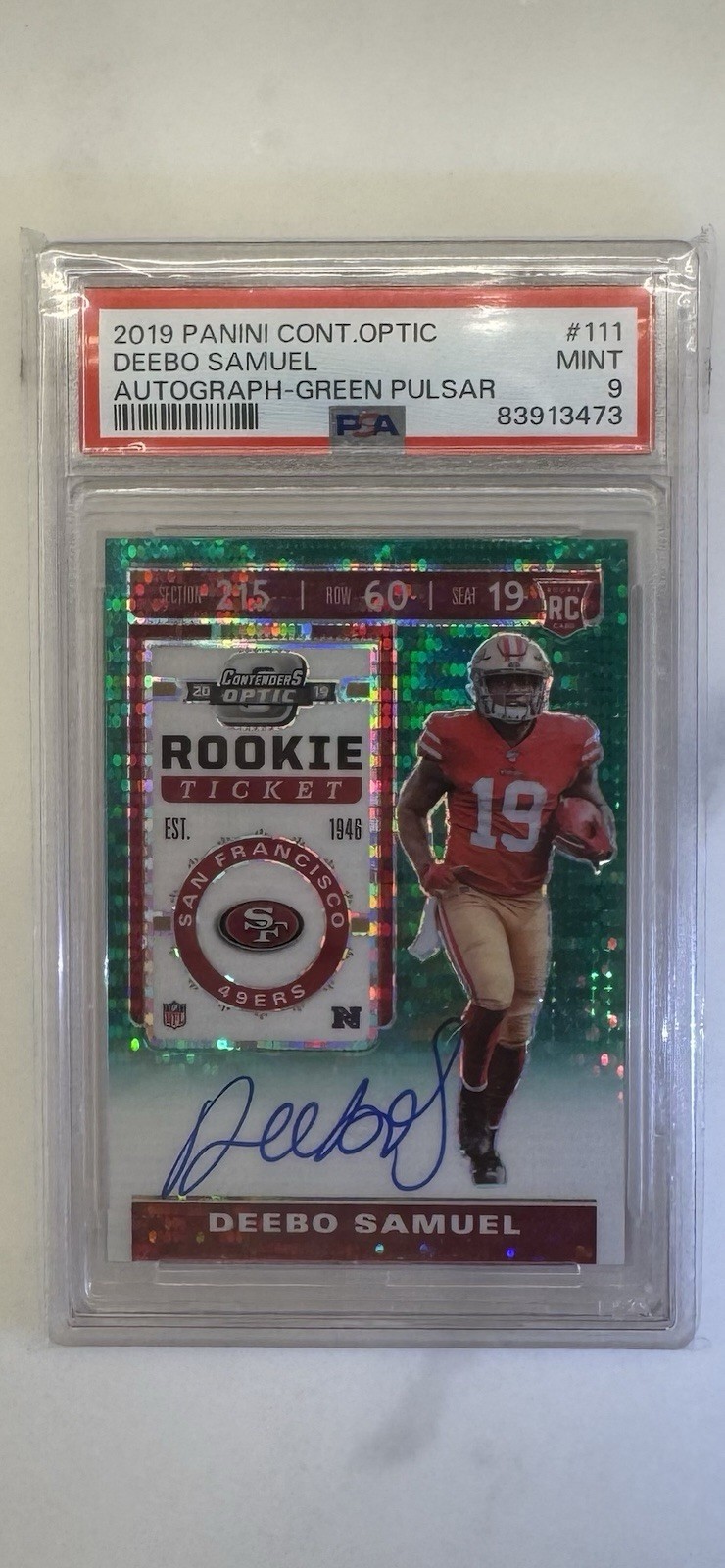 Deebo Samuel Panini Contenders Optic #111 Autograph-Green Pulsar