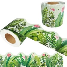 69 Feet Bulletin Board Borders, Straight Rolled Border Trim with Tropical Leaves