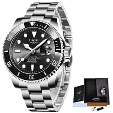 LIGE Top Brand Luxury Fashion Diver Watch Men 30ATM Waterproof Date Sport