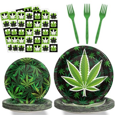 gisgfim 96 Pcs Weed Themed Plates and Napkins Party Supplies Green Pot Leaves...