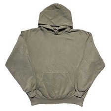 VINTAGE Y2K Large Hoodie Faded Green Boxy Sweatshirt Drop Shoulder Worn Khaki