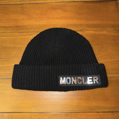 Moncler Ribbed Knit Beanie Hat, Black Solid, One Size
