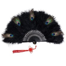 Yolyoo Vintage Marabou Feather Folding Hand Fan for Halloween Cosplay Black