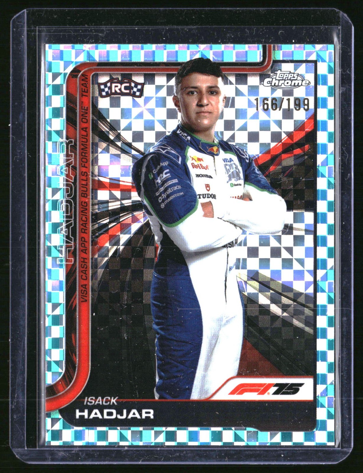 2025 Topps Chrome F1 Isack Hadjar RC Rookie Portrait Aqua Checker 166/199 #12