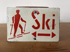 Original East German GDR DDR Small Metal Ski Sign Skiing Mountains Winter Sport