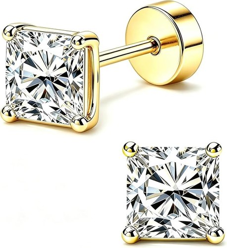 14K Gold Plated 925 Sterling Silver CZ Stud Earrings Men Women Hypoallergenic