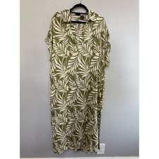 NWT Tahari Linen Blend Palm Print Maxi Dress Size XL Pockets Side Slit