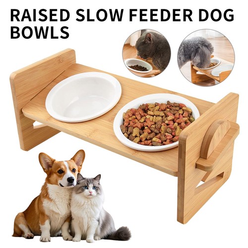 Double Bowl Dog Cat Feeder Adjustable Elevated Raised Stand Feeding Food Pet UK