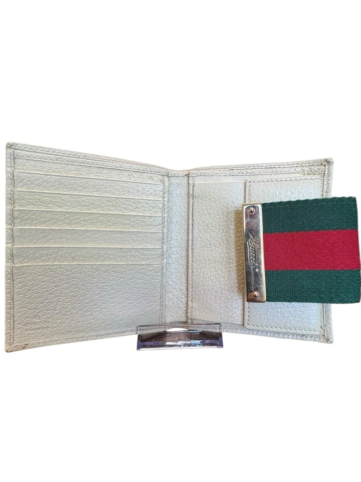 Carteira compacta Gucci GG monograma lona dobrável bege/verde/vermelha listra - Imagem 3 de 4