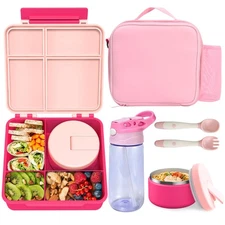 Kids Bento Lunch Box with 8oz Soup Thermo, Water Bottle, Leakproof Lunch Food...