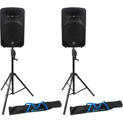 (2) Mackie SRM350V3 SRM350-V3 1000w 10'' Powered DJ PA Speakers+Crank-Up Stands