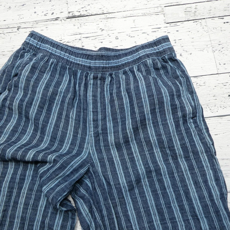 Pantalones Old Navy para mujer azul medio tiro alto pierna ancha lino algodón rayas informales Foto 2 de 4