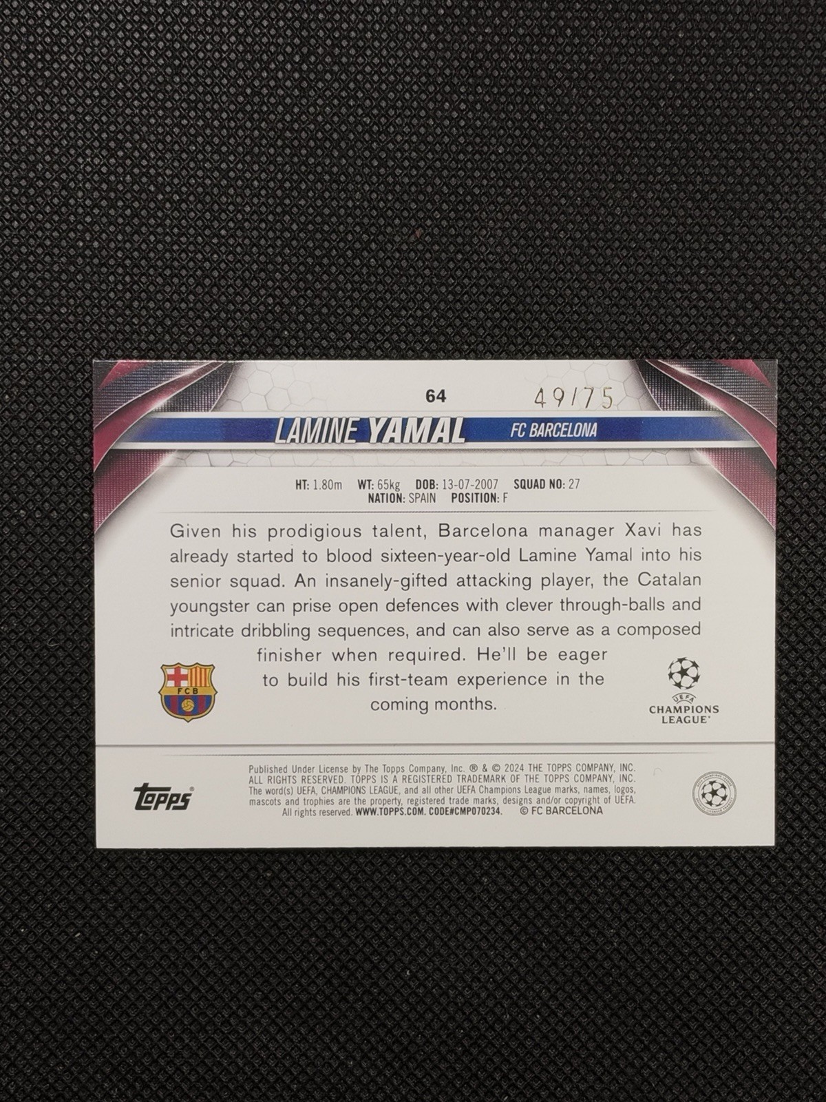 2023 Topps UEFA Club Competitions Icy Blue Foilboard Lannie Yamal Rookie /75 #64 view 2