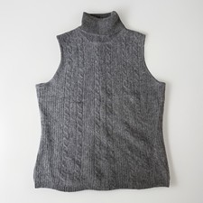 Vintage Rafaella Sleeveless Turtleneck Sweater Gray Angora Lambswool Y2K Size M