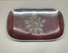 Silver Metal Serving Tray Platter Candy Snack Cookie Glitter Snowflake Holiday