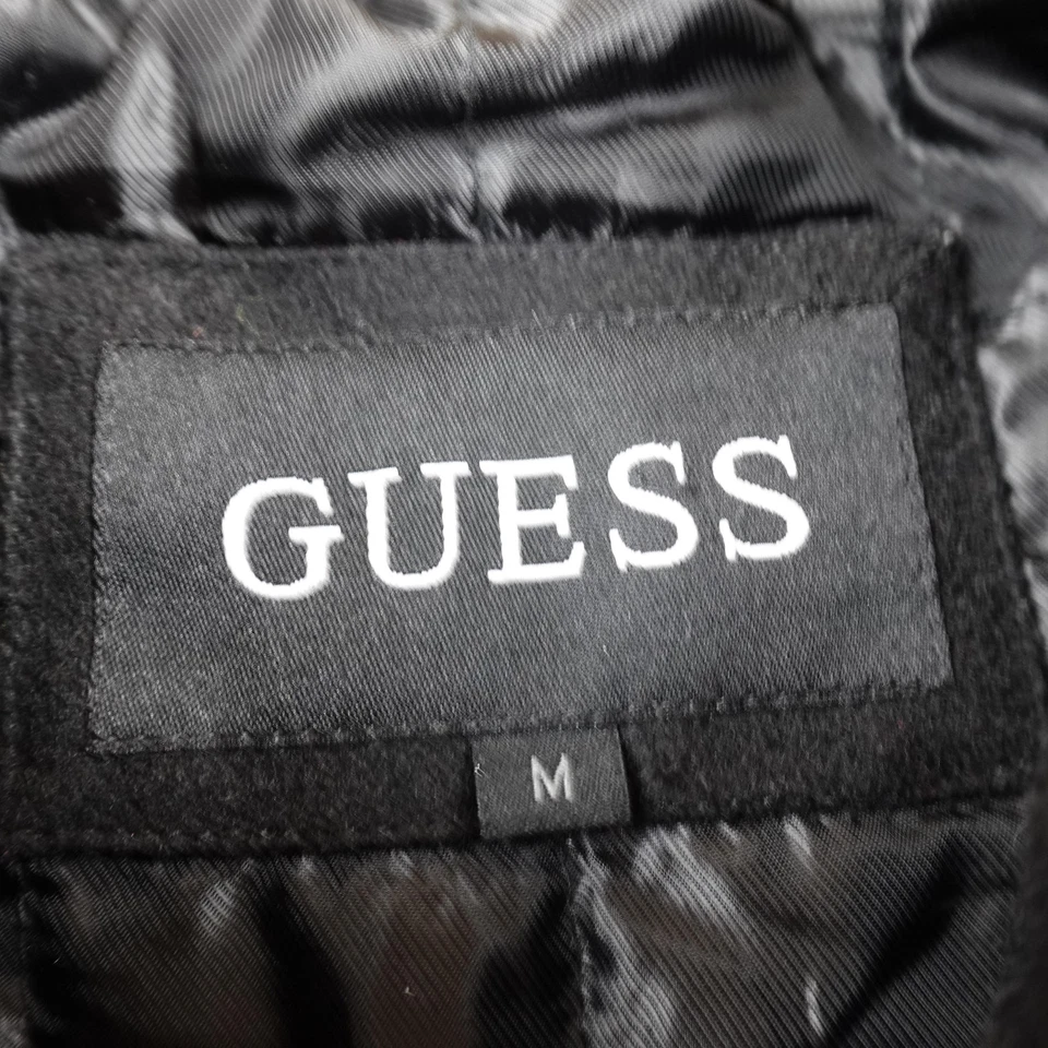Guess Jacket Mens M Black Wool Military Quilted Lined Full Zip Heavy Coat Goth - Image 3 of 4